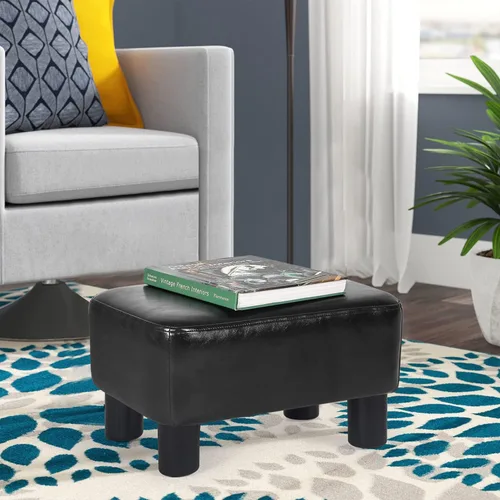 Vista 7 de Joveco Reposapiés pequeño otomano, reposapiés rectangular moderno para sala de estar y dormitorio (cuero sintético negro)