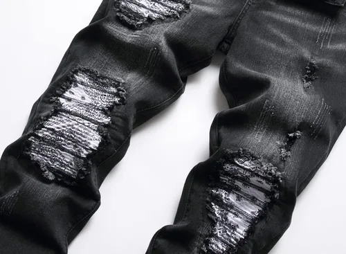 Vista 3 de OIIIO Jeans elásticos rasgados de ajuste regular para hombre