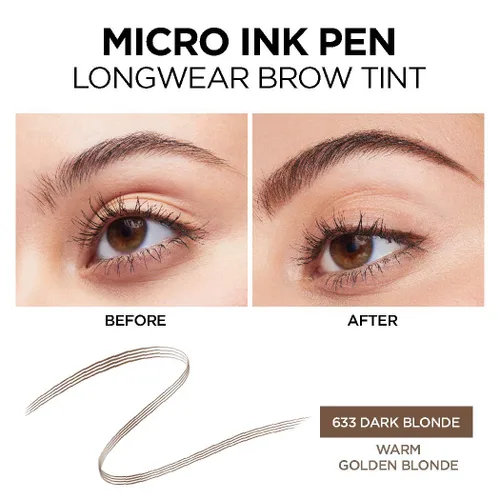 Vista 4 de L'Oreal Paris Micro Ink Pen de Brow Stylist, tinte de cejas de larga duración, efecto similar al cabello, hasta 48 horas de uso, punta de peine