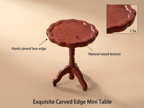 Vista 4 de Mesa auxiliar de casa de muñecas en miniatura, a escala 1:12, muebles de madera, mesa de té lateral redonda, modelo para casa de muñecas, sala