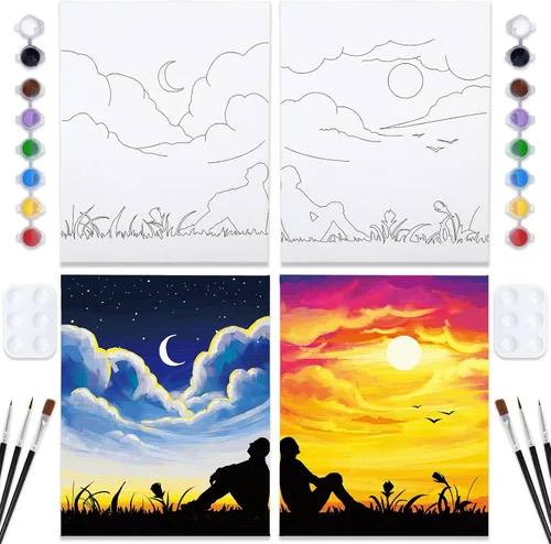 Vista 14 de Nuberlic Paquete de 2 Lienzos Predibujados de 8x10 pulgadas para Pintar para Adultos Kit de Pintar y Beber para Noche de Cita de Parejas Adultas