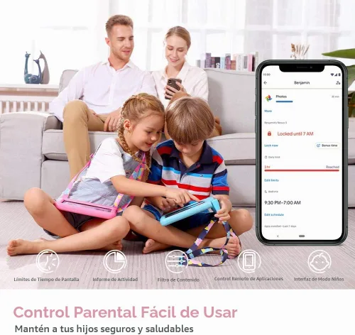 Vista 2 de Tableta para niños con pantalla IPS HD de 10 pulgadas, tabletas Android con 32 GB de almacenamiento, 2 GB de RAM, procesador de cuatro núcleos, Rosa