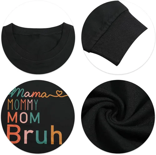 Vista 5 de BLANCHES Sudadera para mujer con texto en inglés Mama Mom, Mamá, Bruh, divertida, sudadera sin botones, informal, holgada, de manga larga