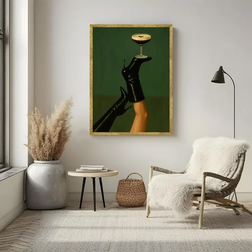 Vista 5 de Licpach Tacones de expreso, arte de pared femenino, estampado en lienzo para cóctel, tacón alto, decoración estética de niña, póster verde moderno