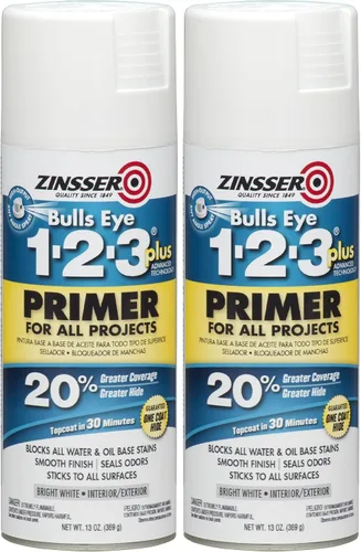 Vista 2 de Zinsser 272479 Bulls Eye 1-2-3 Plus Spray Primer, 13 onzas, Blanco