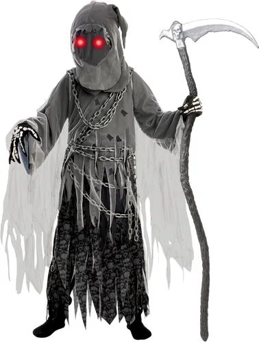 Vista 8 de Spooktacular Creations Disfraz unisex de la parca para niños, disfraz de Halloween con ojos rojos brillantes para niños para pedir truco o trato