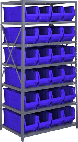 Vista 319 de Quantum QSBU-245BK Heavy Duty Shelving Unit with (7) Shelves and (24) QUS245 Black Bins for Garage Warehouse Storage Distribution 400 lb Load