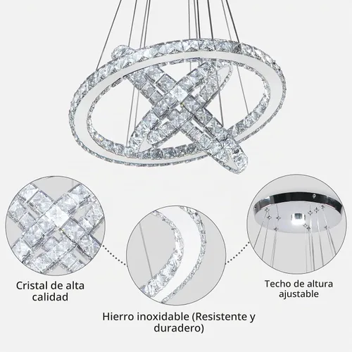 Vista 6 de Lámparas de araña LED de cristal modernas, lámparas colgantes con anillos (blanco frío 30/40/50 cm)