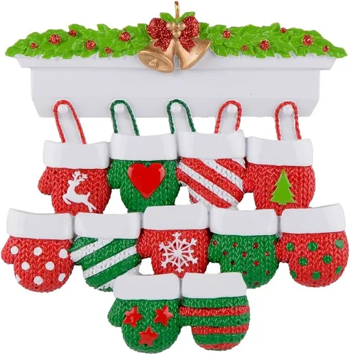 Vista 14 de MAXORA Adorno personalizado para árbol de Navidad de familia de 2 mitones 2023, tradición familiar, recuerdo de Navidad, colección de regalo