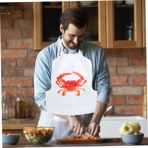 Vista 8 de Divertidos delantales desechables versátiles con temática de cangrejo, 100 baberos para fiestas de hervir mariscos, Rojo