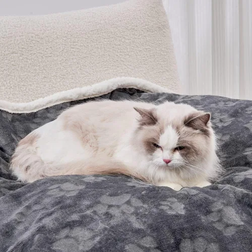 Vista 32 de Manta impermeable calmante para gatos de interior, manta suave y silenciosa de felpa para mascotas, manta gruesa de piel sintética de 500 GSM