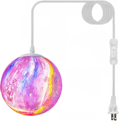 Vista 8 de Lámpara colgante de luna, lámpara colgante lunar impresa en 3D con bombilla, lámpara de techo de globo cableada de 7 pulgadas, regalos espaciales