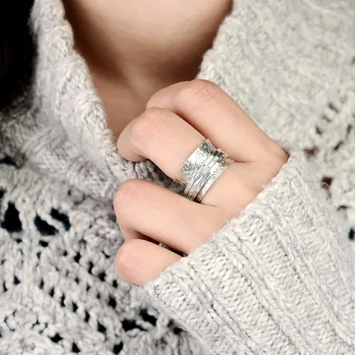 Vista 6 de Boho-Magic Anillo giratorio de plata de ley 925 con flores para mujer, anillo para aliviar la ansiedad, Metal