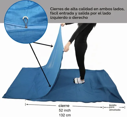 Vista 2 de Browint Sábana de viaje de seda/algodón con cremalleras dobles, saco de dormir extra ancho de 87 x 43 pulgadas para hoteles, forro de saco de dormir
