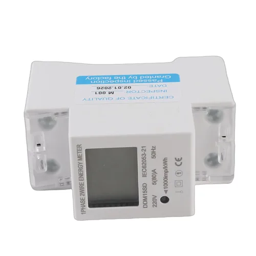 Vista 4 de Medidor de KWh de energía electrónica, 5-80A DDM15SD, monofásico, riel DIN de 1.378 in, retroiluminación LCD, sin botón de reinicio