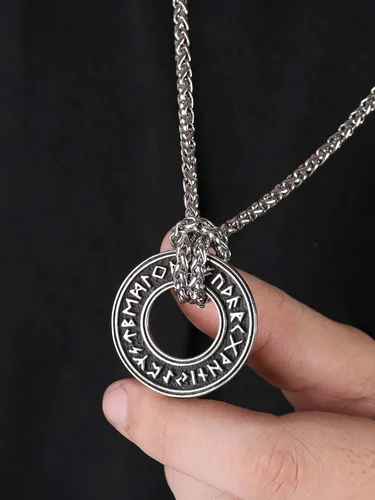 Vista 4 de HAQUIL Collar de runas vikingas, colgante de talismán de moneda de círculo nórdico nórdico vikingo nórdico, regalo de joyería vikinga para hombres