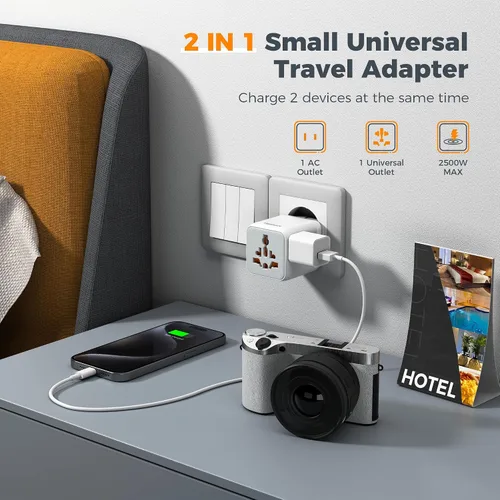 Vista 6 de TESSAN Adaptador de viaje universal con salida de CA dual (tipo C G A I) y convertidor de voltaje de 220 V a 110 V con 4 puertos USB (2 USB C), 2