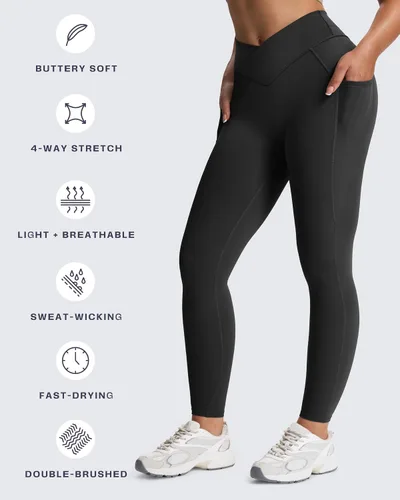 Vista 99 de Aoxjox Trinity - Pantalones de yoga de cintura alta con bolsillos para mujer, control de abdomen, cintura cruzada, leggings de entrenamiento suaves