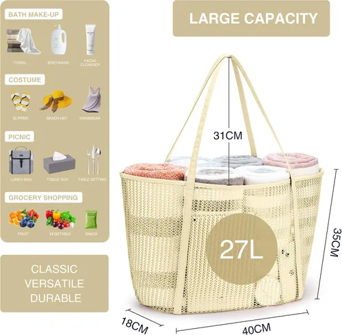 Vista 4 de KALIDI FANCY FOREST Bolsa de asas de malla de playa, bolso de hombro para mujer MAX 27L Bolsa de comestibles