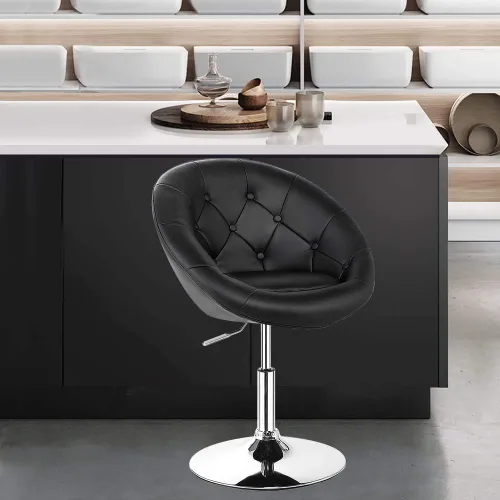 Vista 2 de WATERJOY Silla giratoria de tocador con respaldo, silla de maquillaje moderna de altura ajustable con marco cromado para bar y bar