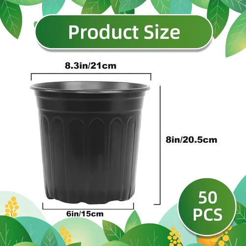 Vista 2 de 50 piezas de macetas de 2 galones para vivero, macetas de plástico suave y engrosadas con agujeros, contenedor de plántulas de flores de jardín