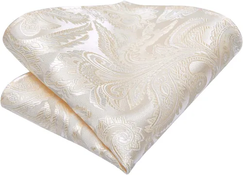 Vista 312 de Hi-Tie Corbatas de seda para hombre, diseño de cachemira a rayas, con bolsillo, gemelos cuadrados, conjunto formal de negocios