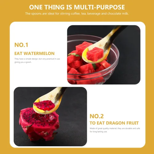 Vista 7 de Hemoton Juego de 3 cucharas de cuerno de buey de 5.70 pulgadas para postre de cuerno natural para café, té, helado, pastel y utensilios para servir