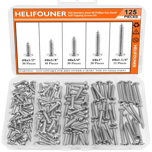 Vista 13 de HELIFOUNER - Juego de 250 tornillos para madera Phillips Pan Head Autorroscantes #2 x 1/4" 3/8" 1/2" 5/8" 3/4", kit surtido de 250 tornillos