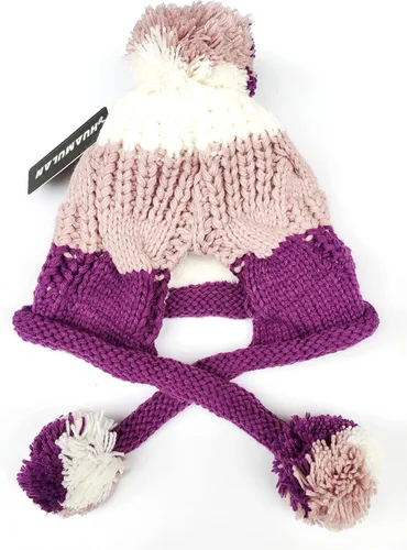 Vista 5 de HUAMULAN - Gorro de invierno para mujer estilo peruano con forro polar, solapas para orejas, doble capa, con pompones