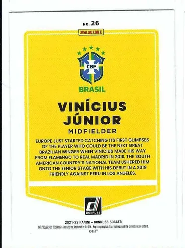 Vista 2 de VINI VINICIUS JR JUNIOR 2021-22 Panini Donruss Camino a la Copa Mundial de la FIFA Qatar 2022 Fútbol #26 Carta Brasil