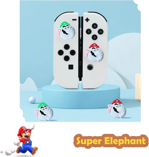 Vista 3 de 4 empuñaduras para el pulgar para Nintendo SwitchOLEDLite Joycon Controller, Mes Merry para Super Mario Bros Wonder Joy Con Joystick Tapas