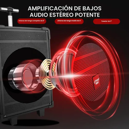 Vista 2 de PWMA899A - Sistema de altavoz Bluetooth inalámbrico portátil de 8 pulgadas, batería recargable incorporada, micrófono inalámbrico, USB/Micro SD/FM