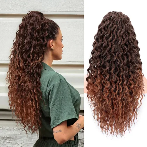 Vista 32 de FREEMEIGE Extensión de cola de caballo, cola de caballo rizada ondulada de 8 pulgadas para mujeres negras, corto, suave, natural, sintético, grueso