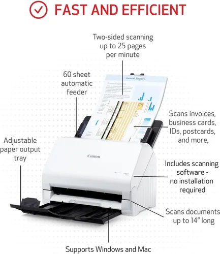 Vista 6 de Canon imageFORMULA R30 - Escáner de Documentos para Oficina, Alimentador Automático de Documentos, Escaneo Dúplex, Capacidad Plug-and-Scan, Sin
