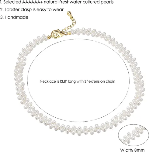 Vista 4 de Cowlyn Pearl Necklace Cultured Baroque Strands Short Dainty Choker Tiny Chain Delicate Handmade Vintage Christmas Valentine Gift Jewelry Women Girls