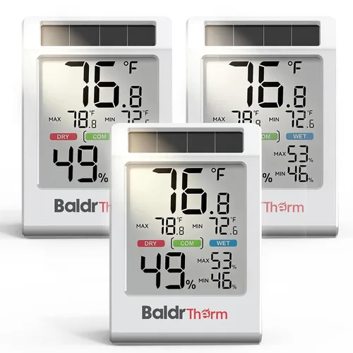Vista 11 de BALDR Solar Indoor Thermometer Hygrometer, Max/Min, Comfort Meter（Black）