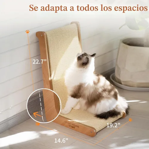 Vista 8 de Rascador vertical para gatos de sisal en forma de L, madera