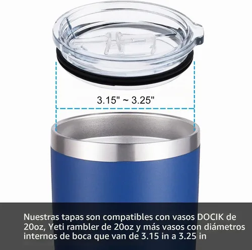 Vista 3 de DOCIK Tapas a prueba de salpicaduras para vaso Yeti Rambler Ozark Trail de 20 onzas y más vasos de viaje, también aptas para Yeti Lowball de 10