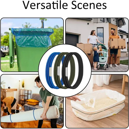 Vista 3 de Hongmed - Bandas de goma resistentes para latas de 50 a 96 galones para cocina, oficina, garaje, bolsas de basura grandes seguras (negro/azul/verde)