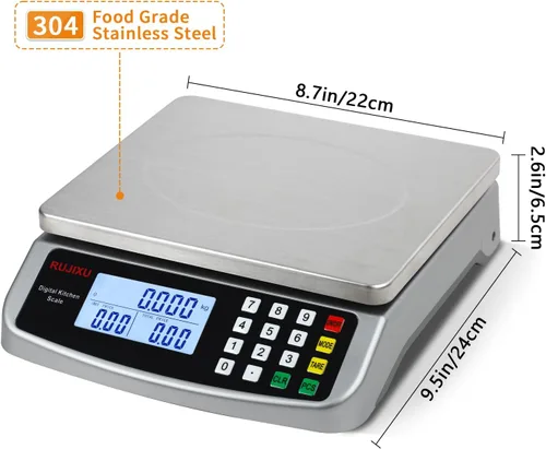 Vista 2 de Báscula de Alimentos 88lb/40kg Báscula Digital Grande de Cocina 0.05oz/1g con Cálculo de Precios Báscula Comercial Acero Inoxidable 304 báscula