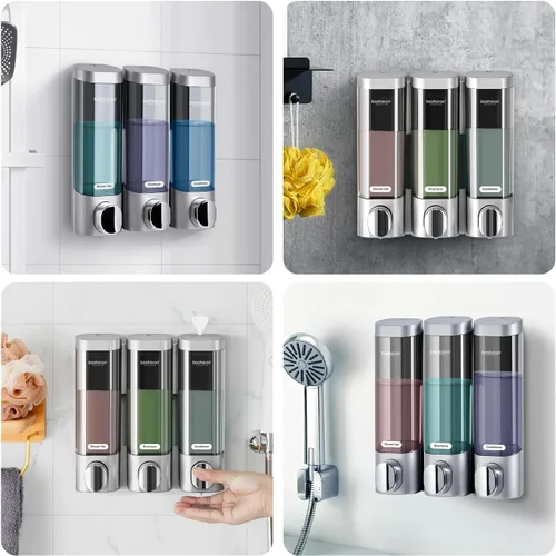 Vista 7 de Dispensador de jabón de ducha 2 en 1, dispensador de champú y acondicionador de cámara de 10.1 fl oz, dispensador de champú para ducha montado