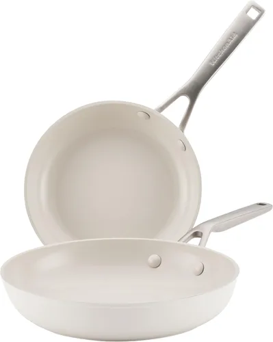 Vista 12 de Sartén para saltear y freír de cerámica anodizada dura con inducción antiadherente de KitchenAid, apta para lavavajillas, sartén antiadherente de 10