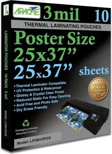 Vista 12 de Apache Poster Banner Size Laminating Pouches, 3 Mil, 5 Pack, Hold 24 x 179 Inch Project Sheets (25 x 180 Inch Pouch Size), Thermal Laminator