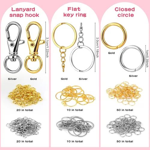 Vista 2 de 160 cierres de pinza de langosta, cierres giratorios con llaveros, clips de metal para llavero y anillos de salto, kit de fabricación de llaveros
