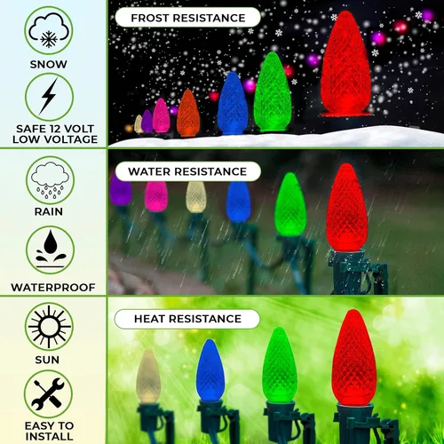 Vista 3 de Bombillas LED C9 de repuesto de color blanco cálido suave (paquete de 25) con forma de vela facetada con forma de vela de grado comercial E17
