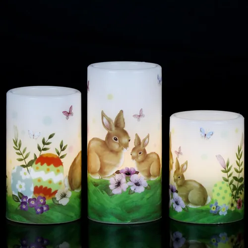 Vista 14 de Velas de cristal sin llama de casa de muñeco de nieve a pilas, con control remoto y temporizador; velas LED parpadeantes de cera real, luz blanca