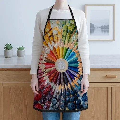 Vista 6 de Colorful Art Supplies Apron for Painting, Vibrant Rainbow Pencil Design Kitchen Adult Apron, Artist Work Protective Wear f