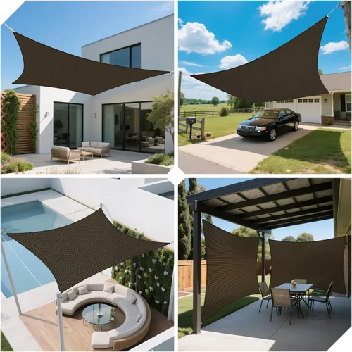 Vista 4 de Toldo rectangular de 10 x 14 pies, toldo para bloquear la luz solar para patio al aire libre, jardín, patio, terraza, pérgola (marrón)