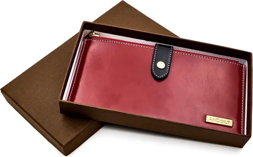 Vista 6 de ANDOILT - Cartera de cuero genuino para mujer con bloqueo RFID para tarjeta de crédito con cremallera