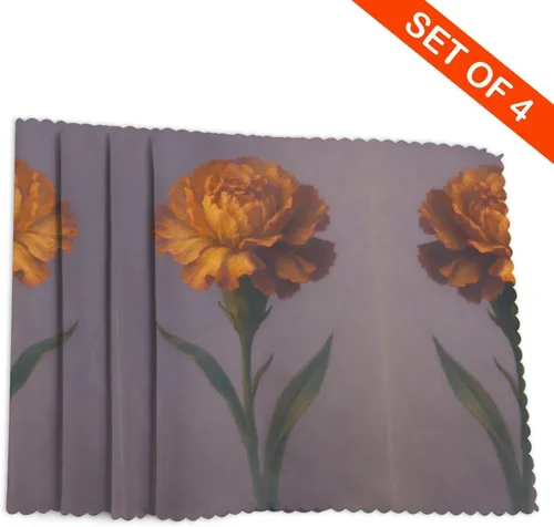 Vista 4 de Rectangular Placemats Set of 4, Heat Resistant Dusk Carnation Printed Kitchen Dining Table Mats